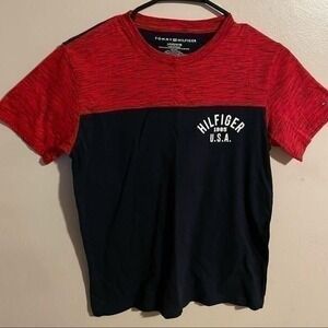 Tommy Hilfiger Boys Red and Navy Blue Tee Shirt